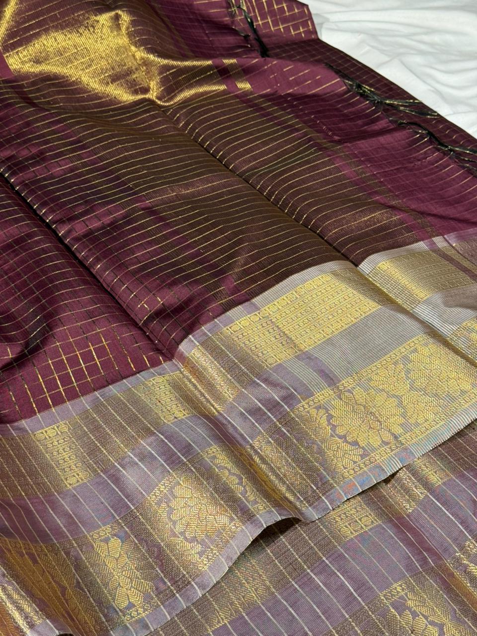 Wine - peach softsilk Banarasi saree