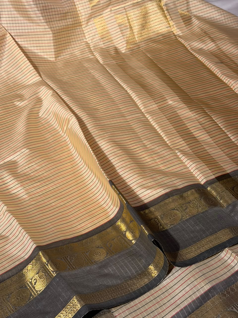 Light Tussar Stripes Weave Softsilk Banarasi Saree