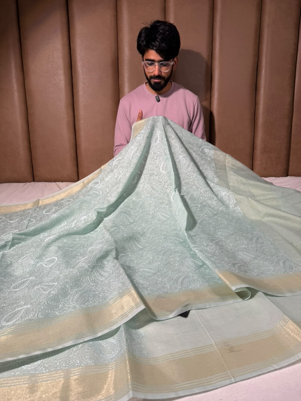 Sea Green Soft Cotton Chikankari Embroided Saree