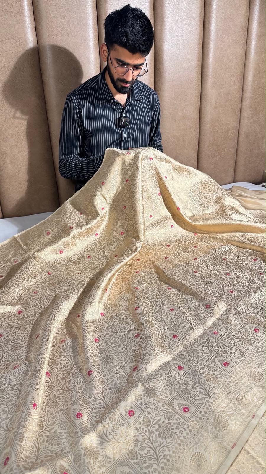 Light Gold Pure Katan Silk Handwoven Banarasi Saree