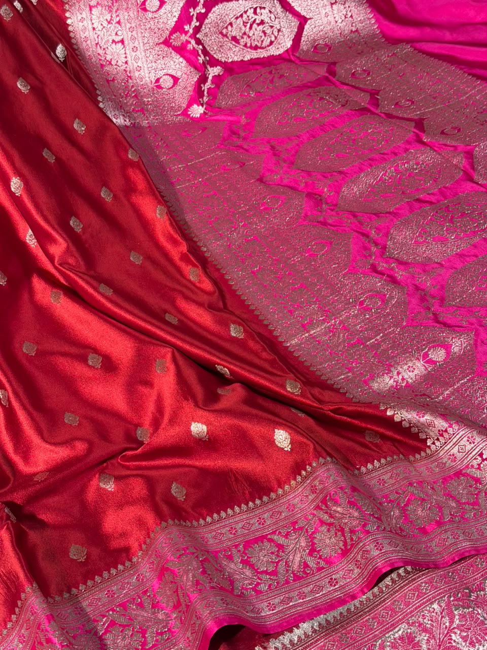Maroon Pink Traditional Buti Mashru Katan Saree