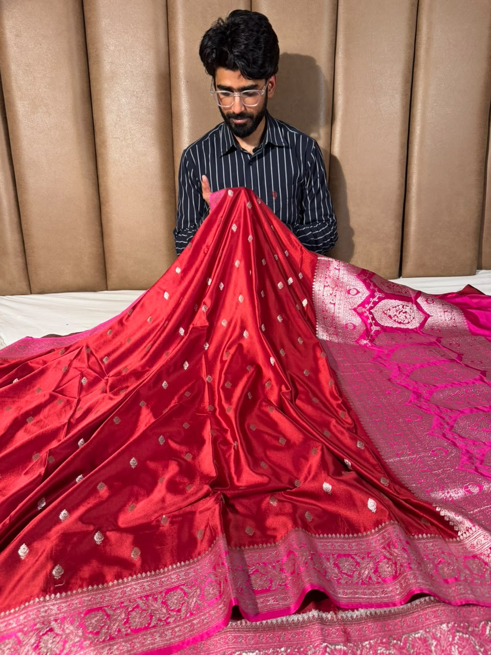 Maroon Pink Traditional Buti Mashru Katan Saree
