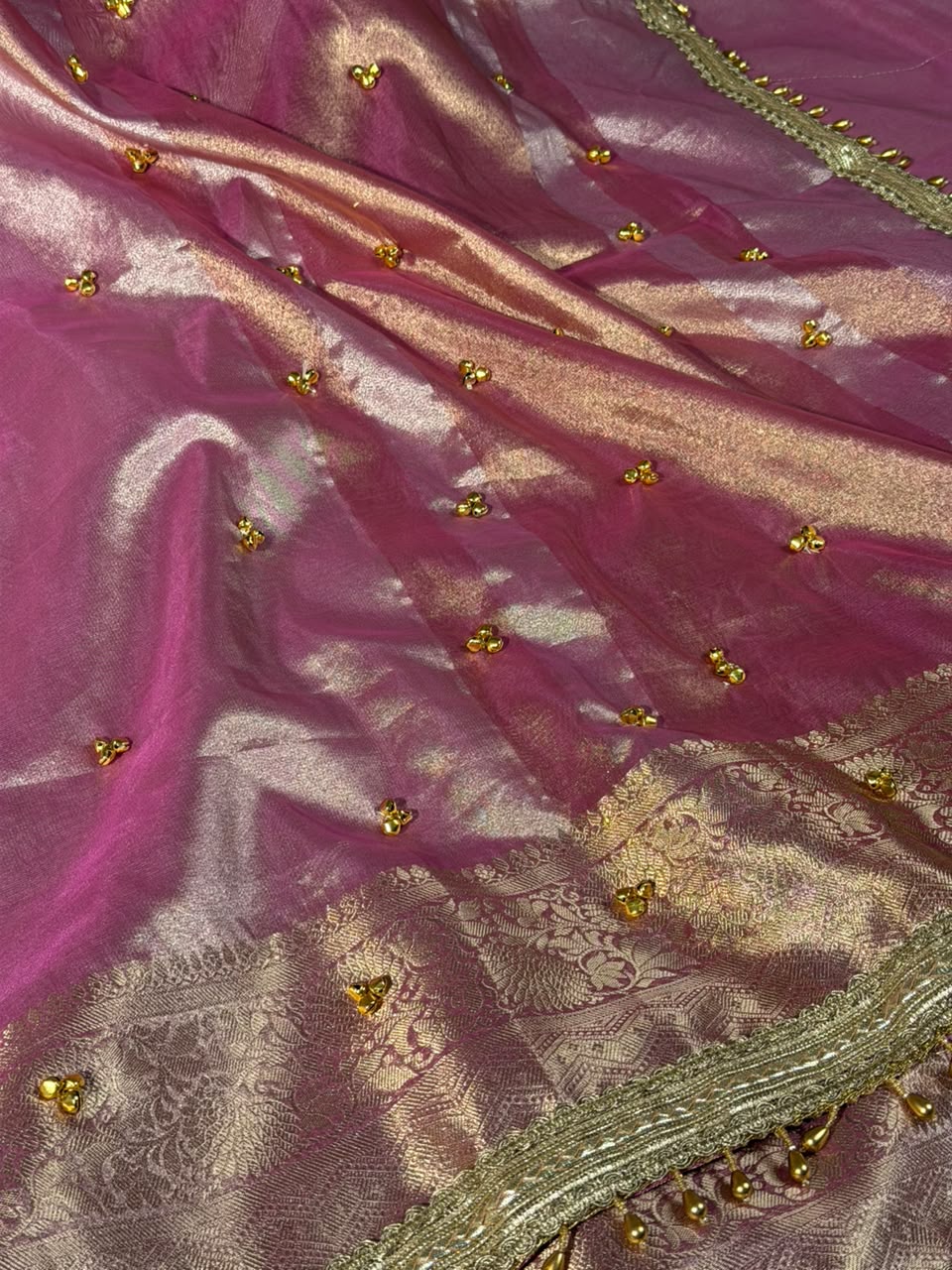 Barbie Pink Tissue Silk Viral Ghungroo Saree
