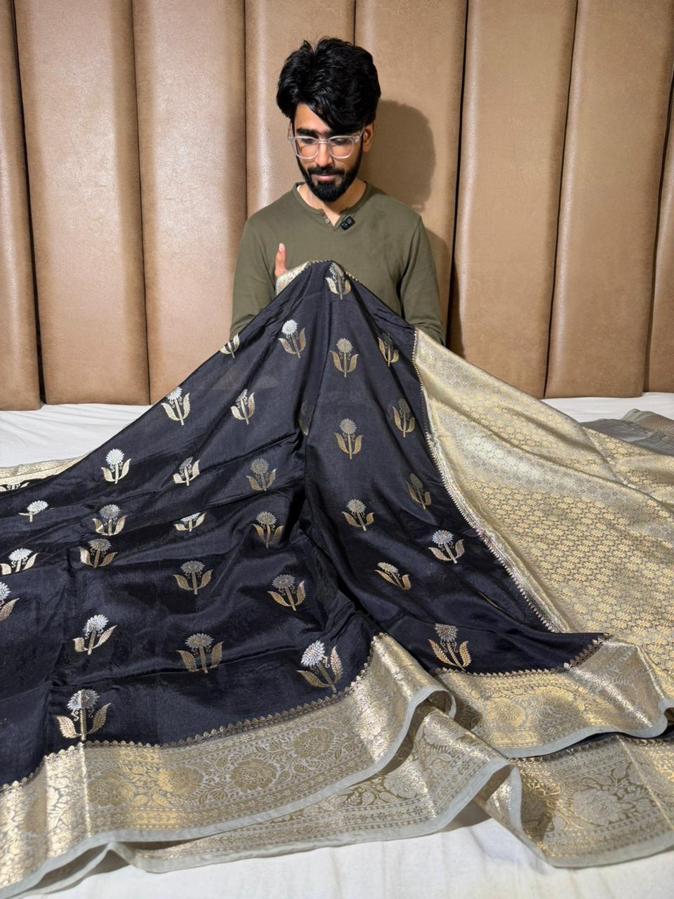 Jet Black Shade Soft Georgette Banarasi Saree