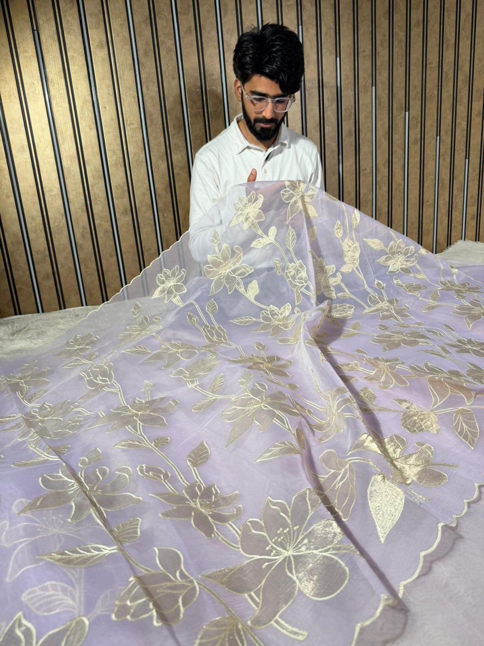 Lavender Kota Banarasi Applique Work Saree