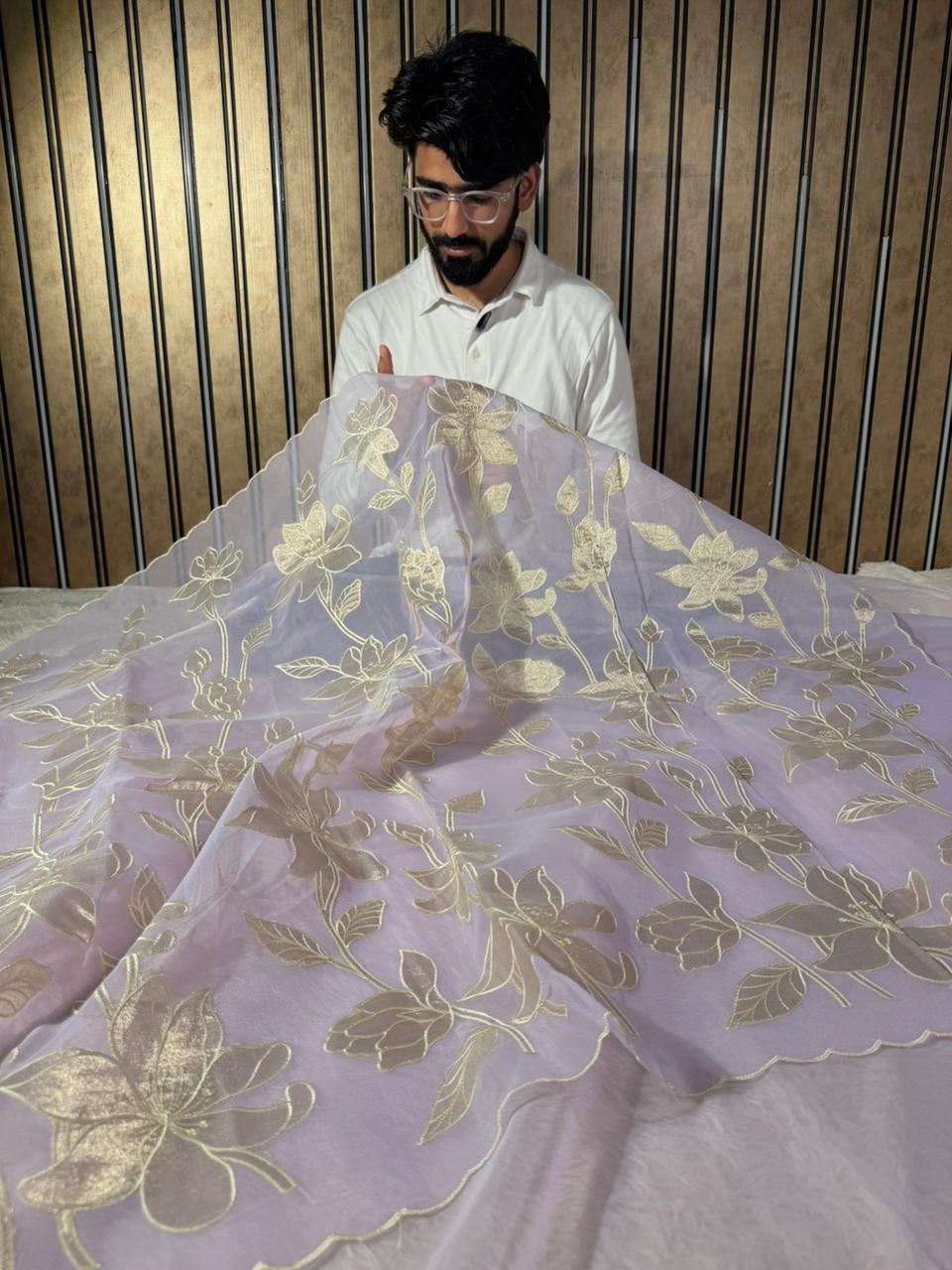 Lavender Kota Banarasi Applique Work Saree
