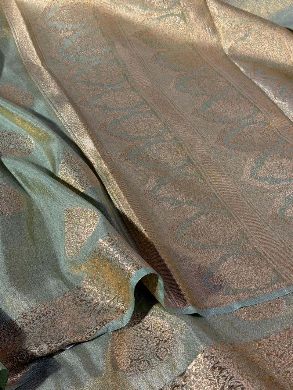Sea Green Breathable Katan Tissue Banarasi Saree