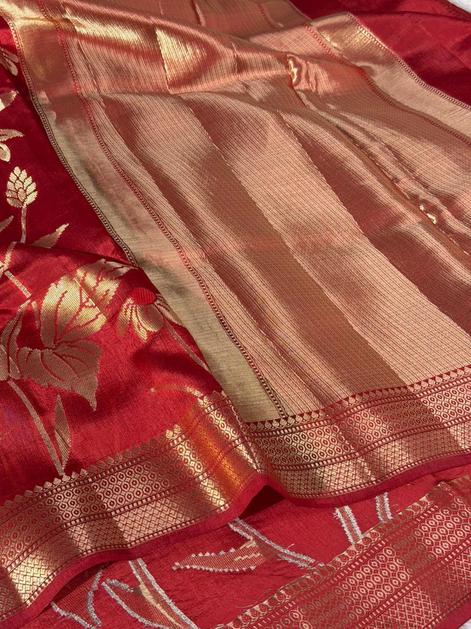 Light Maroon Contemporary Pure Mango  Silk Banarasi Saree
