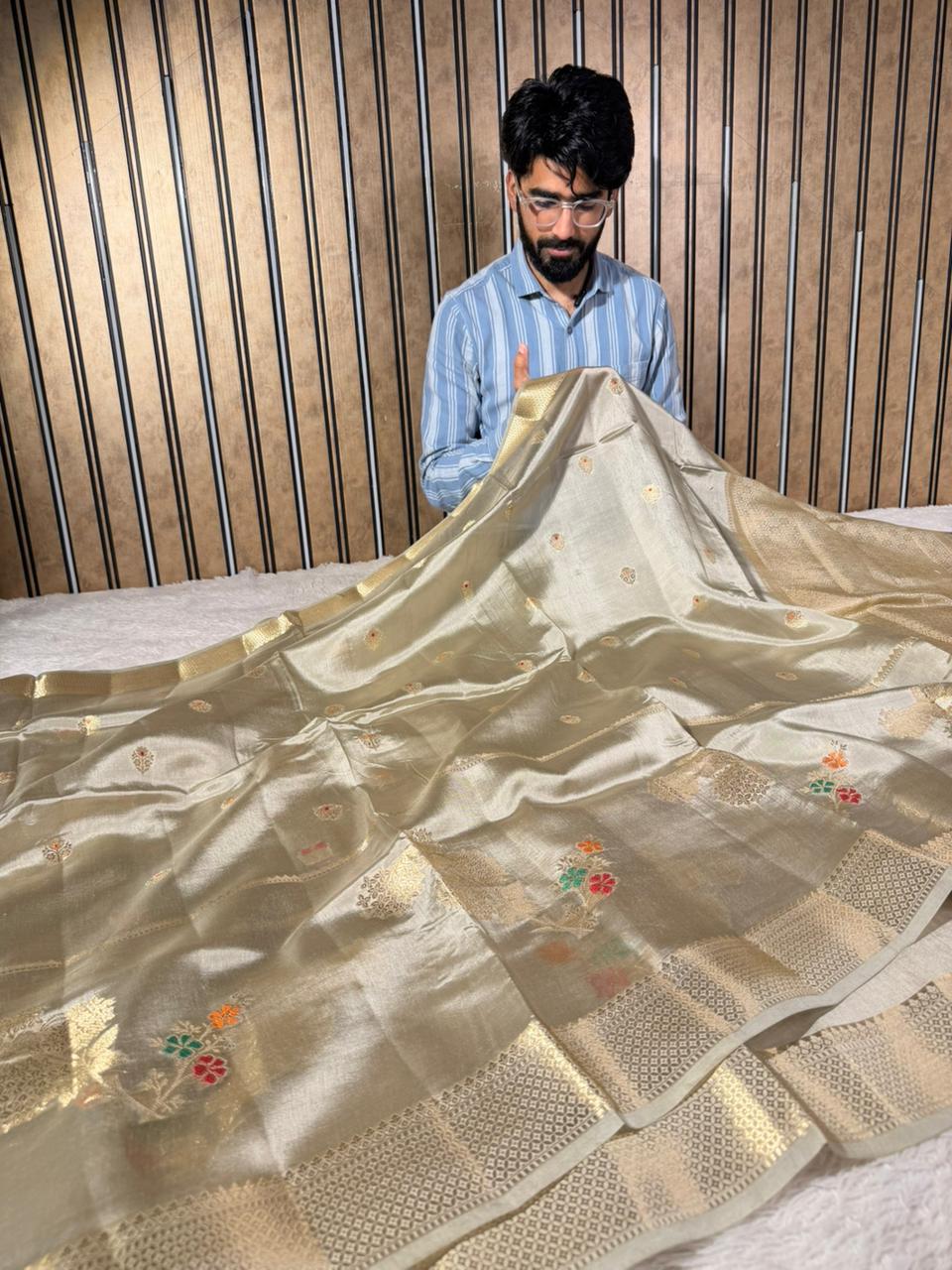 Light Beige Heritage Grand pure Mango Silk Banarasi Saree