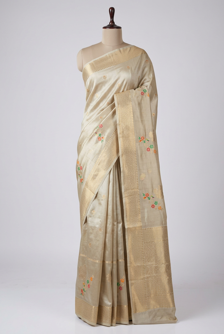 Light Beige Heritage Grand pure Mango Silk Banarasi Saree