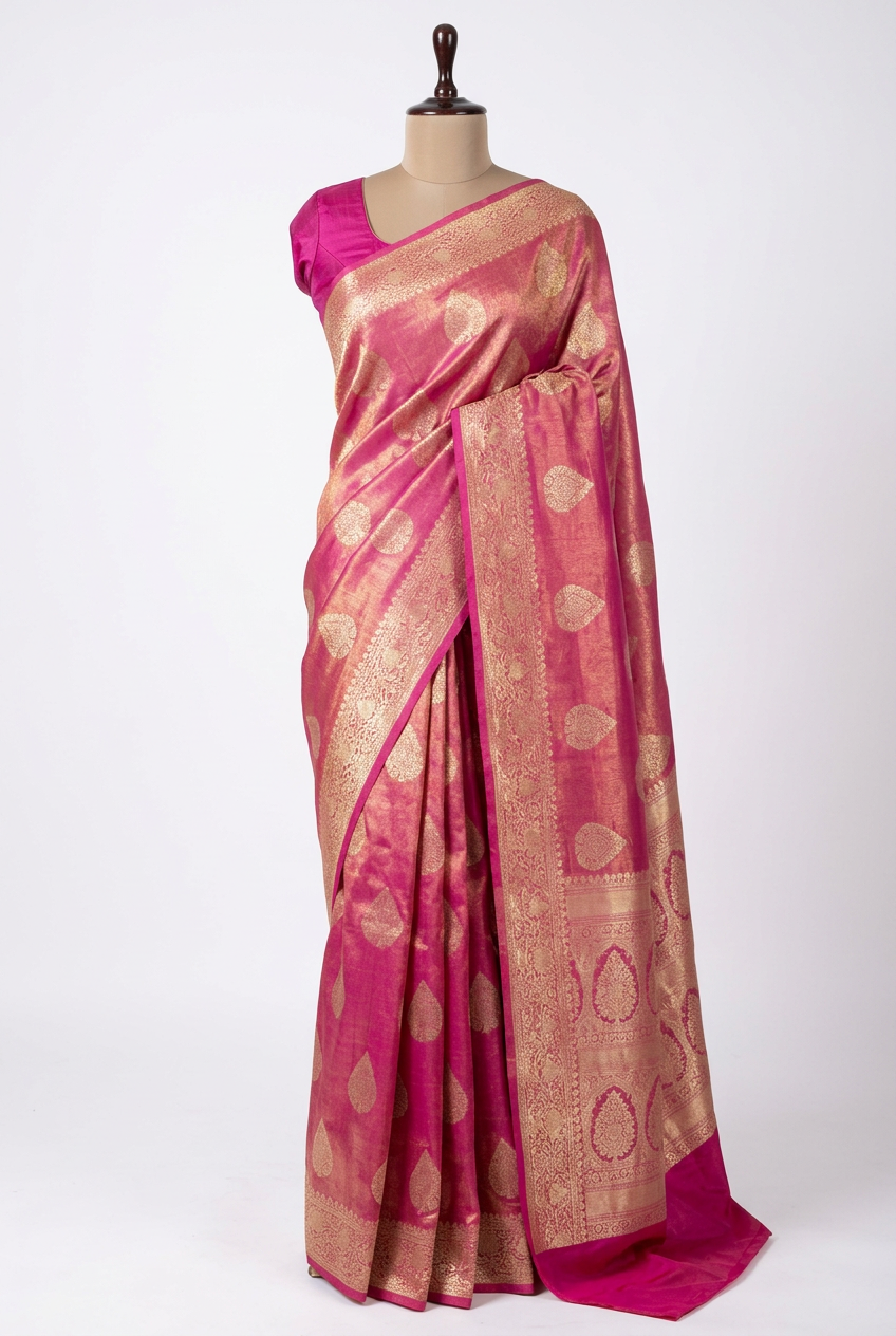 Rusted Majenta Breathable katan Tissue Banarasi Saree