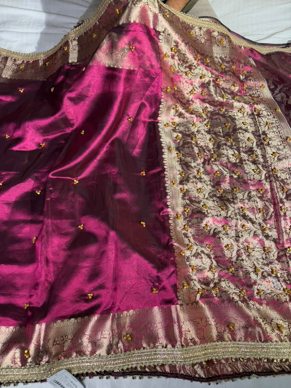 Metallic Violet Viral Ghungroo Work Tissue Saree
