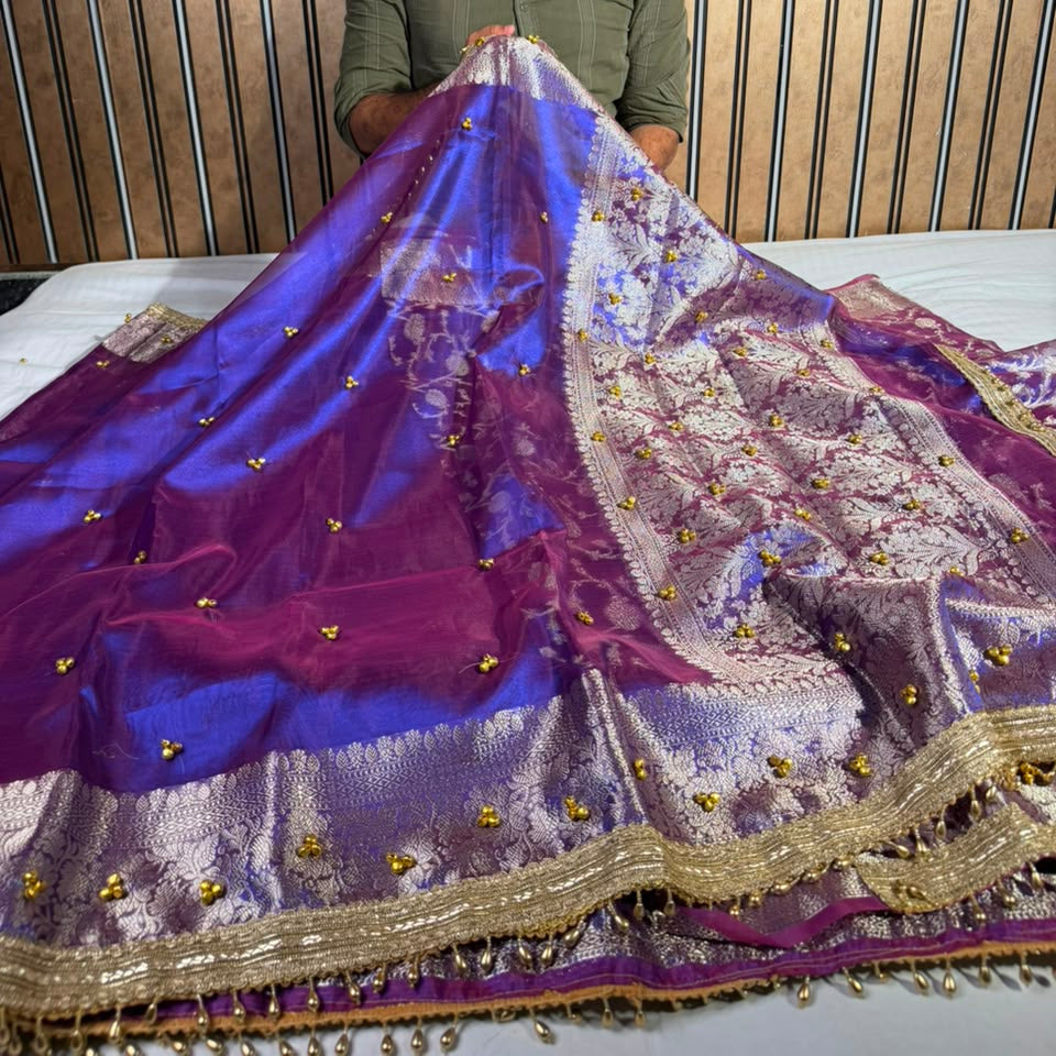 Rare Baigani Kora Tissue Viral Ghungroo Saree