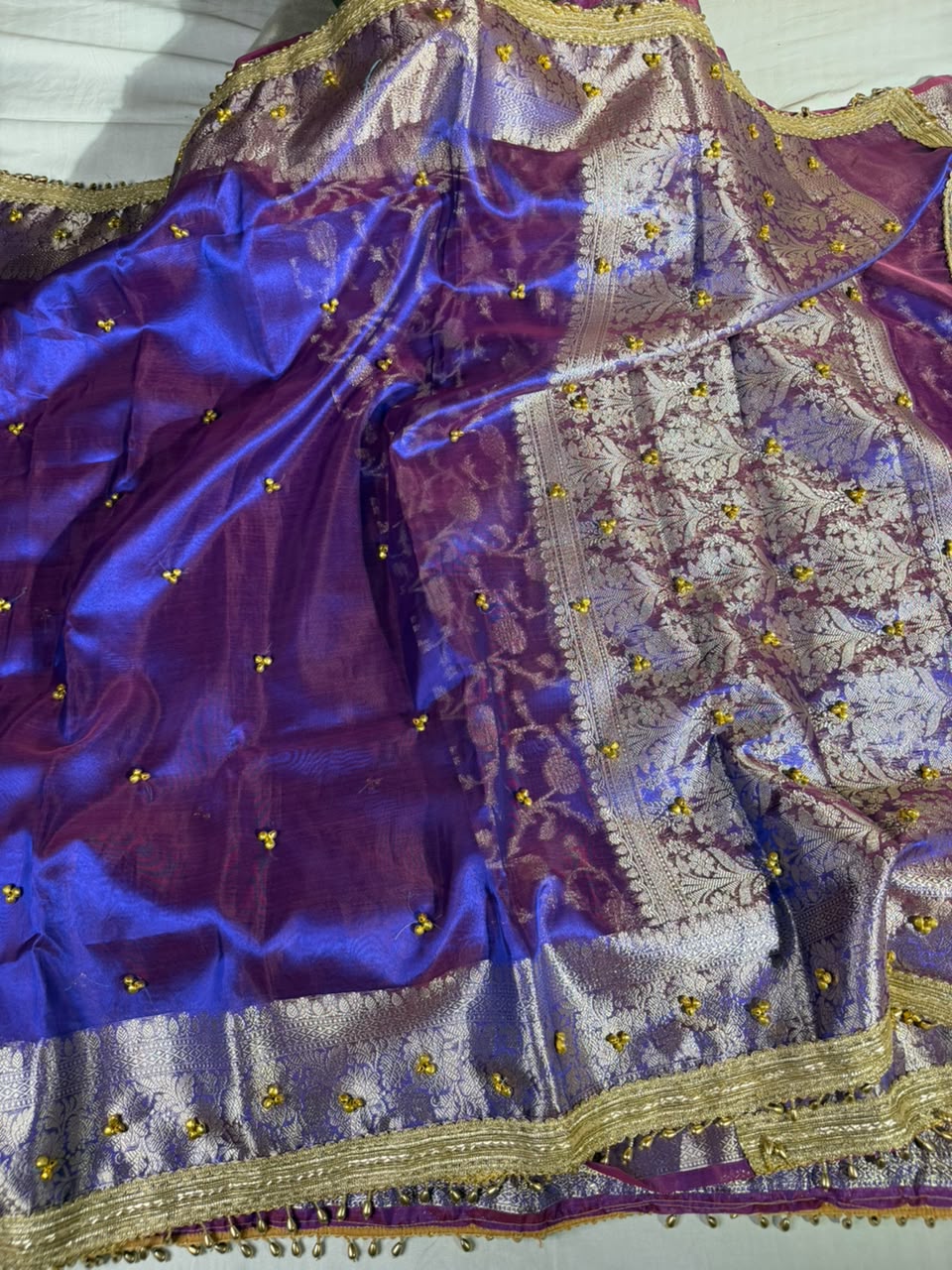 Rare Baigani Kora Tissue Viral Ghungroo Saree
