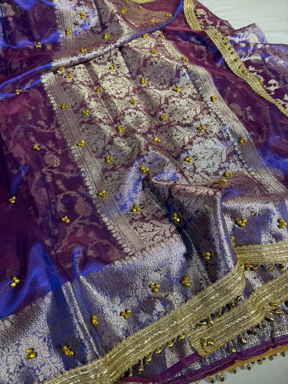 Rare Baigani Kora Tissue Viral Ghungroo Saree