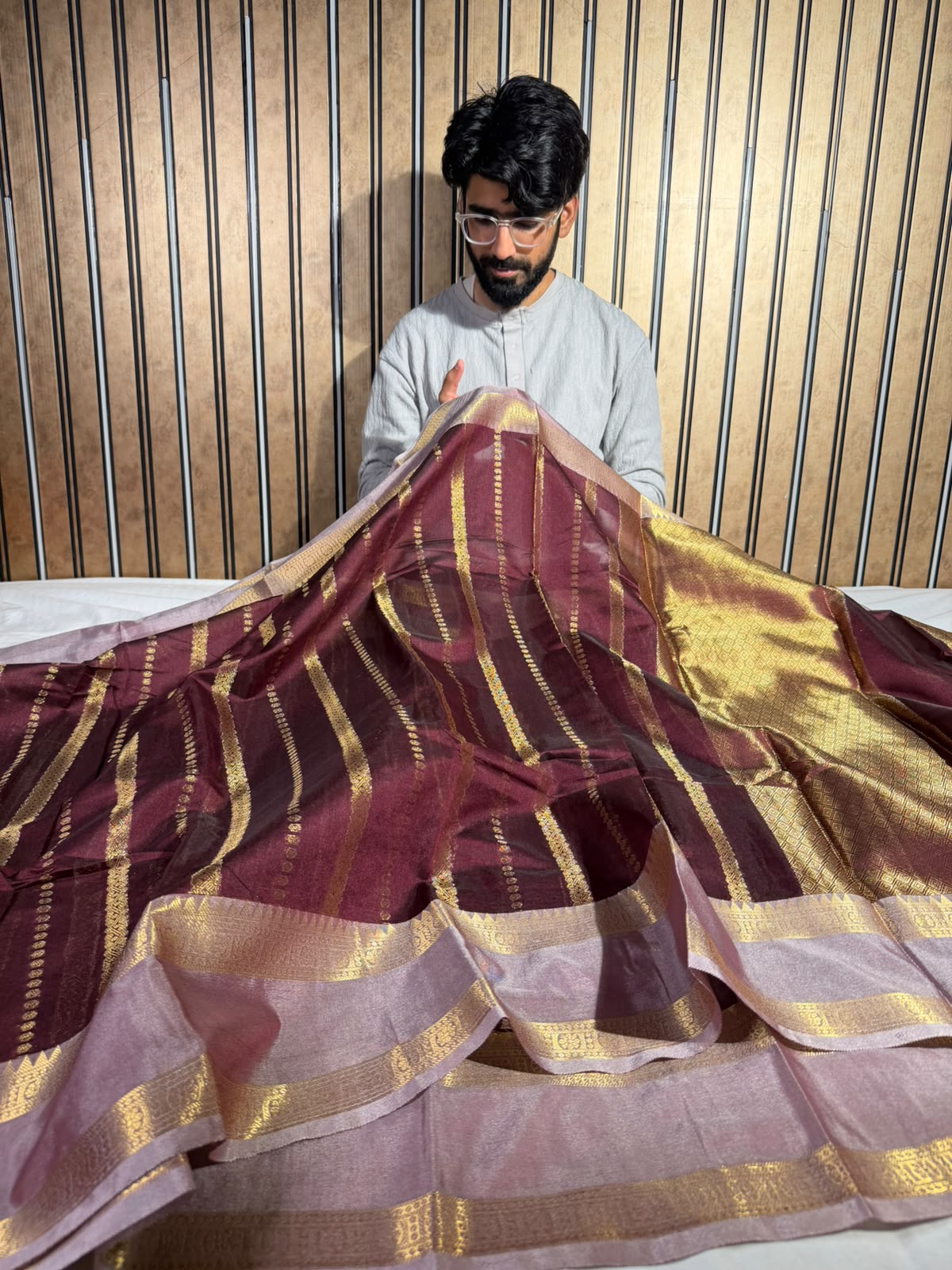 Wine Soft Cotton Traditional Banarasi Saree