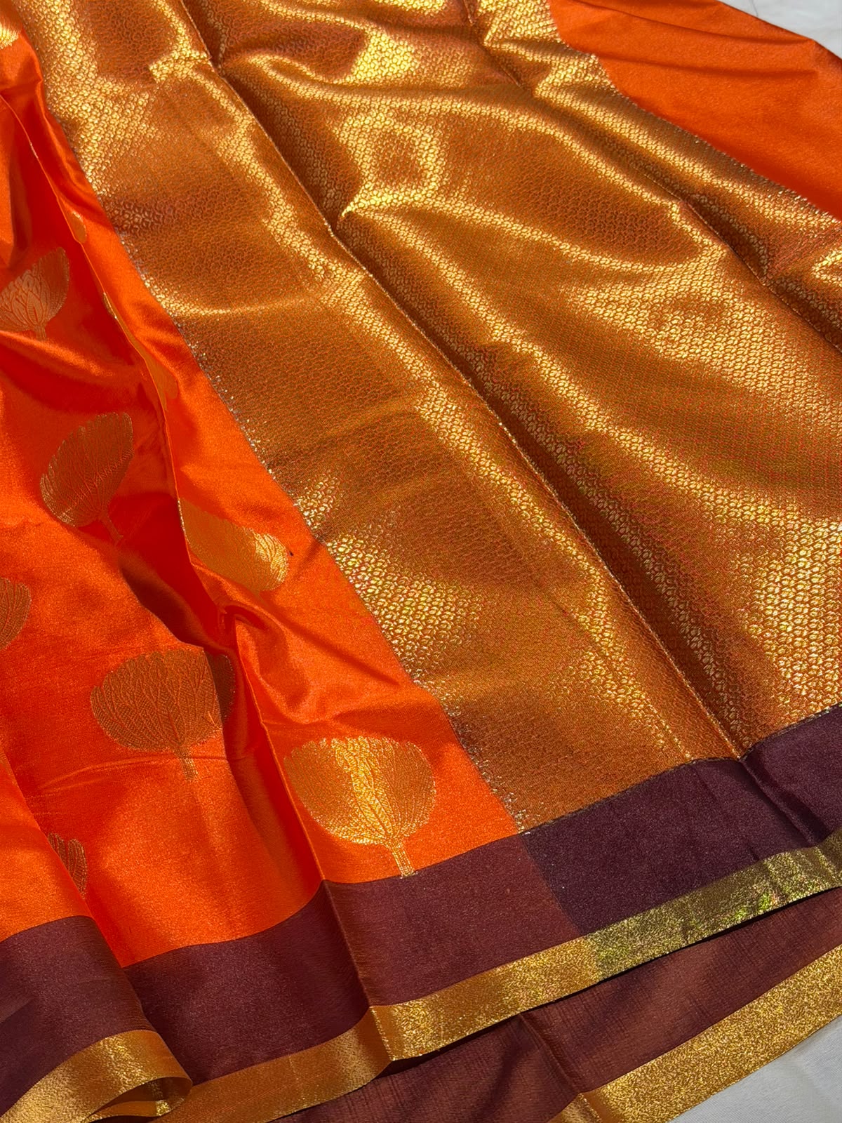 Burnt Orange Softsilk Traditional Banarasi Saree