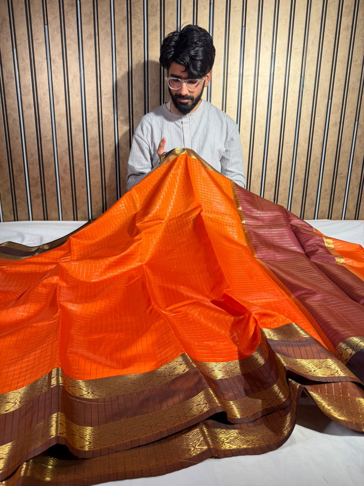 Orange Soft Silk Jamdani Pattern Saree