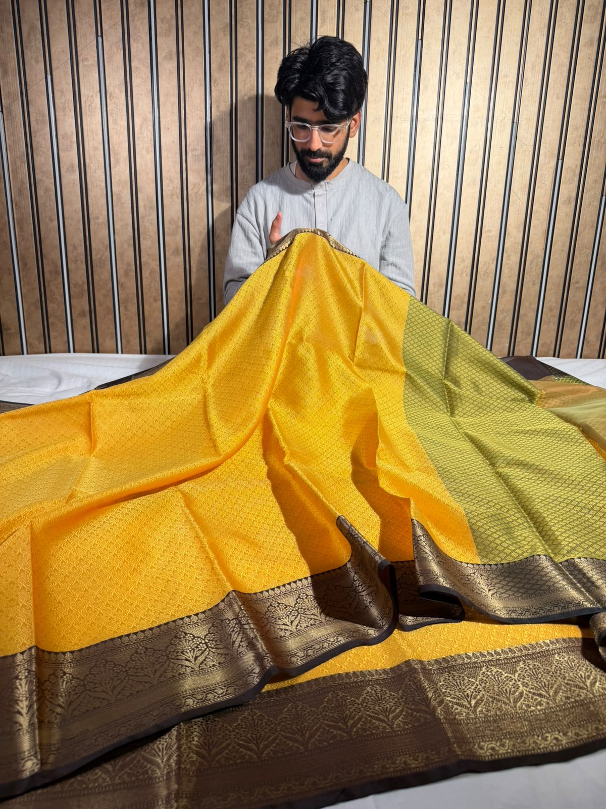 Yellow Green Softsilk Eccentric Banarasi Saree