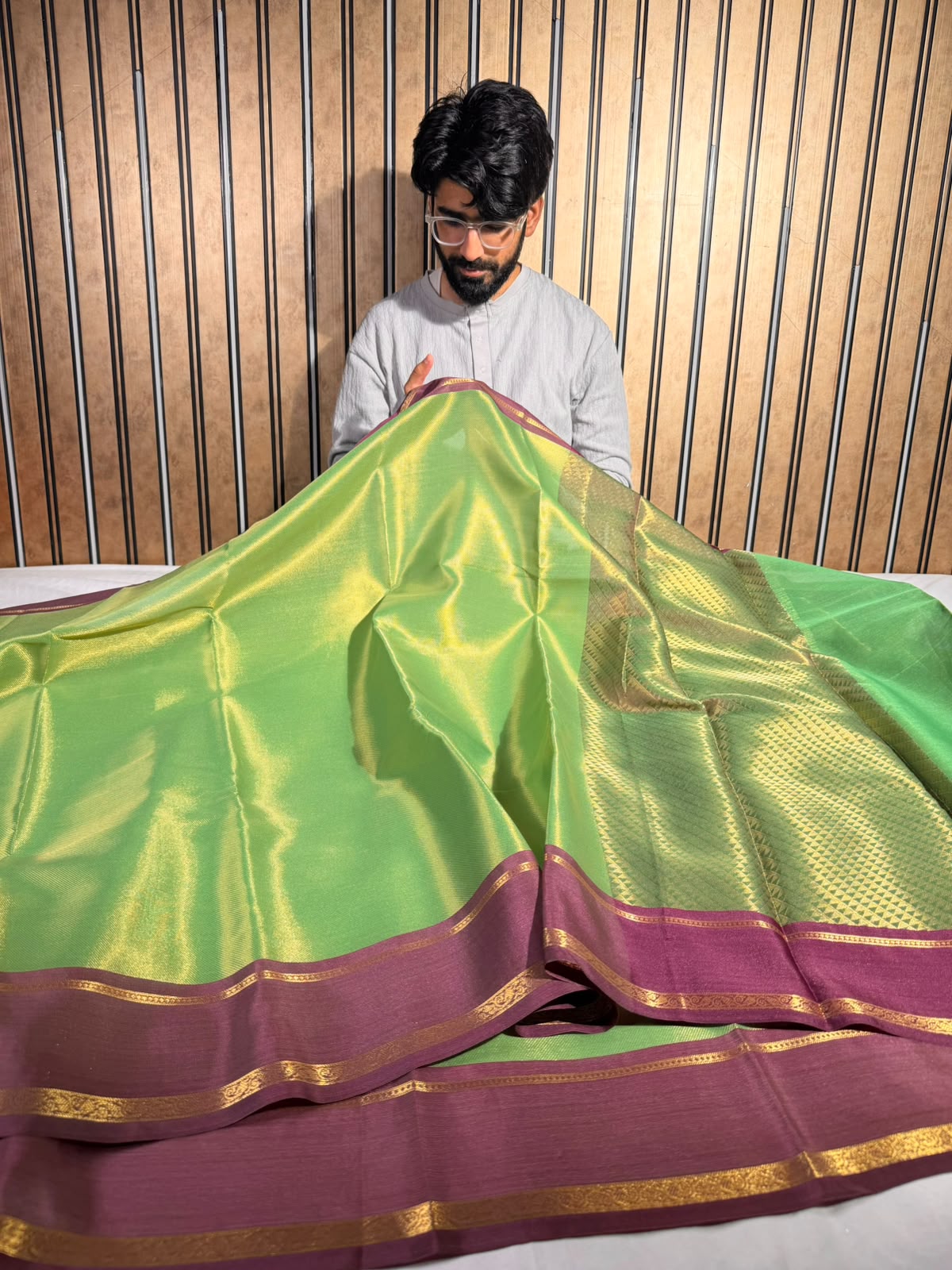 Pista With Purple Softsilk Eccentric Banarasi Saree
