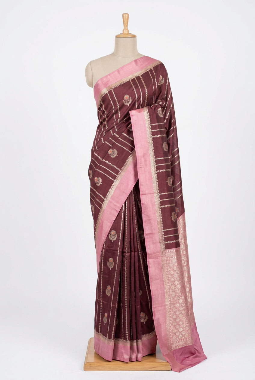 Wine Mauve Comfortable Chinia Silk Banarasi Saree