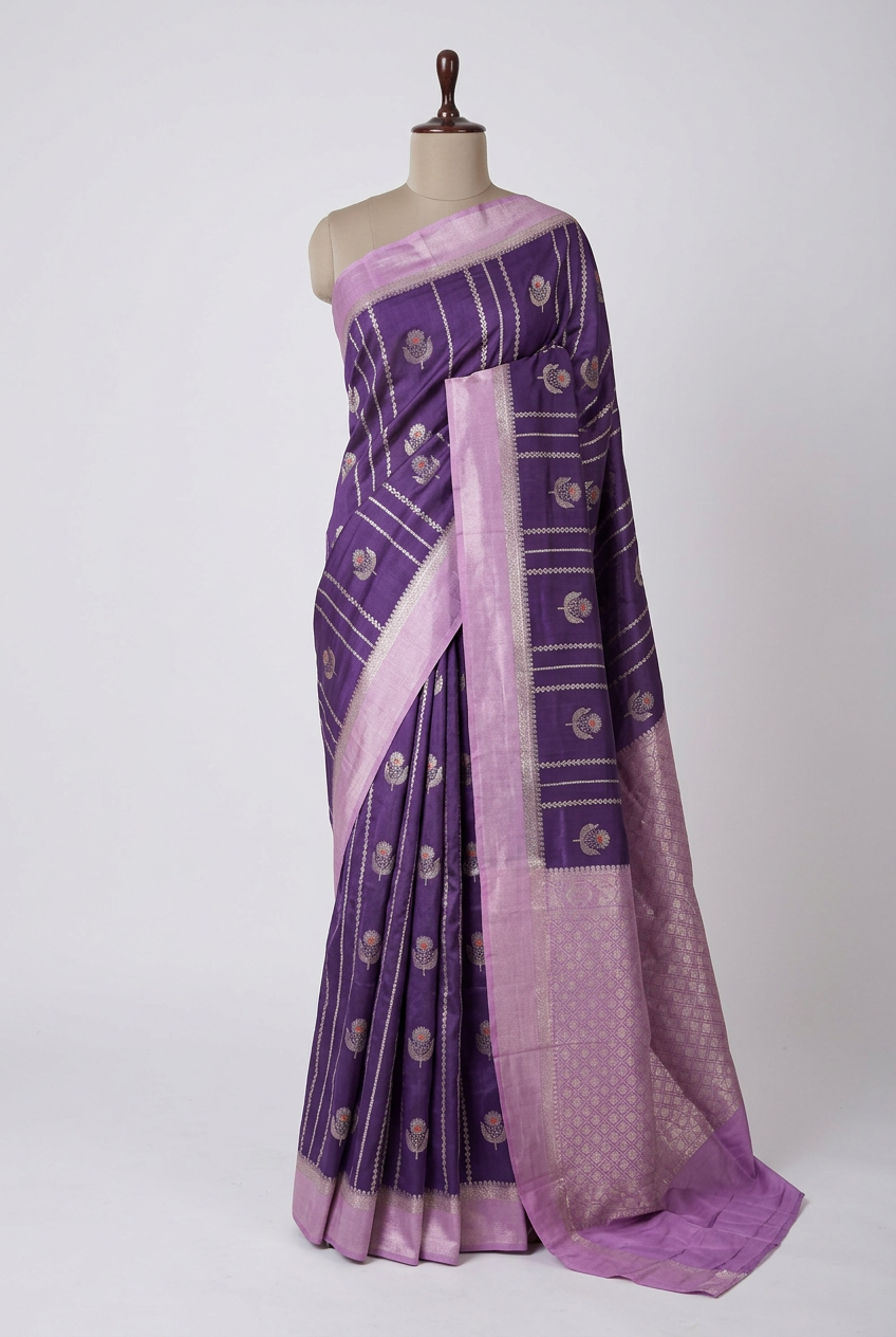 Purple Lavender Comfortable Chinia Silk Banarasi Saree