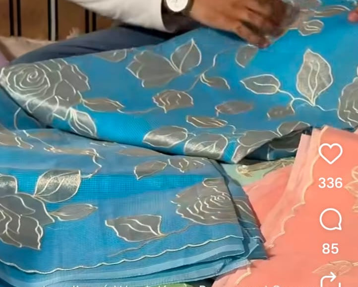 Light Blue Kota Cotton Appliqué Work Saree