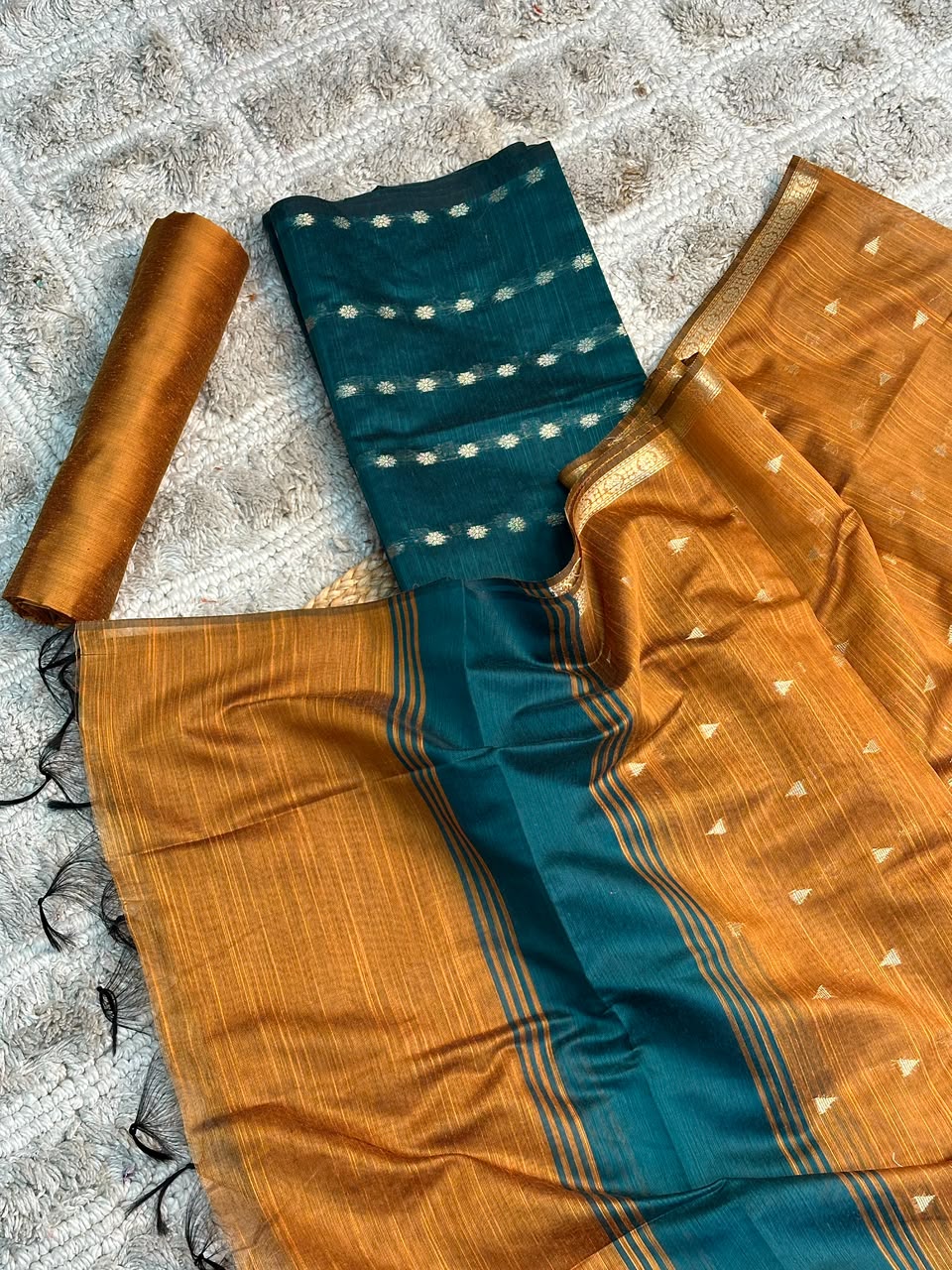 Sapphire-Gold Soft Cotton Banarasi Suit Set