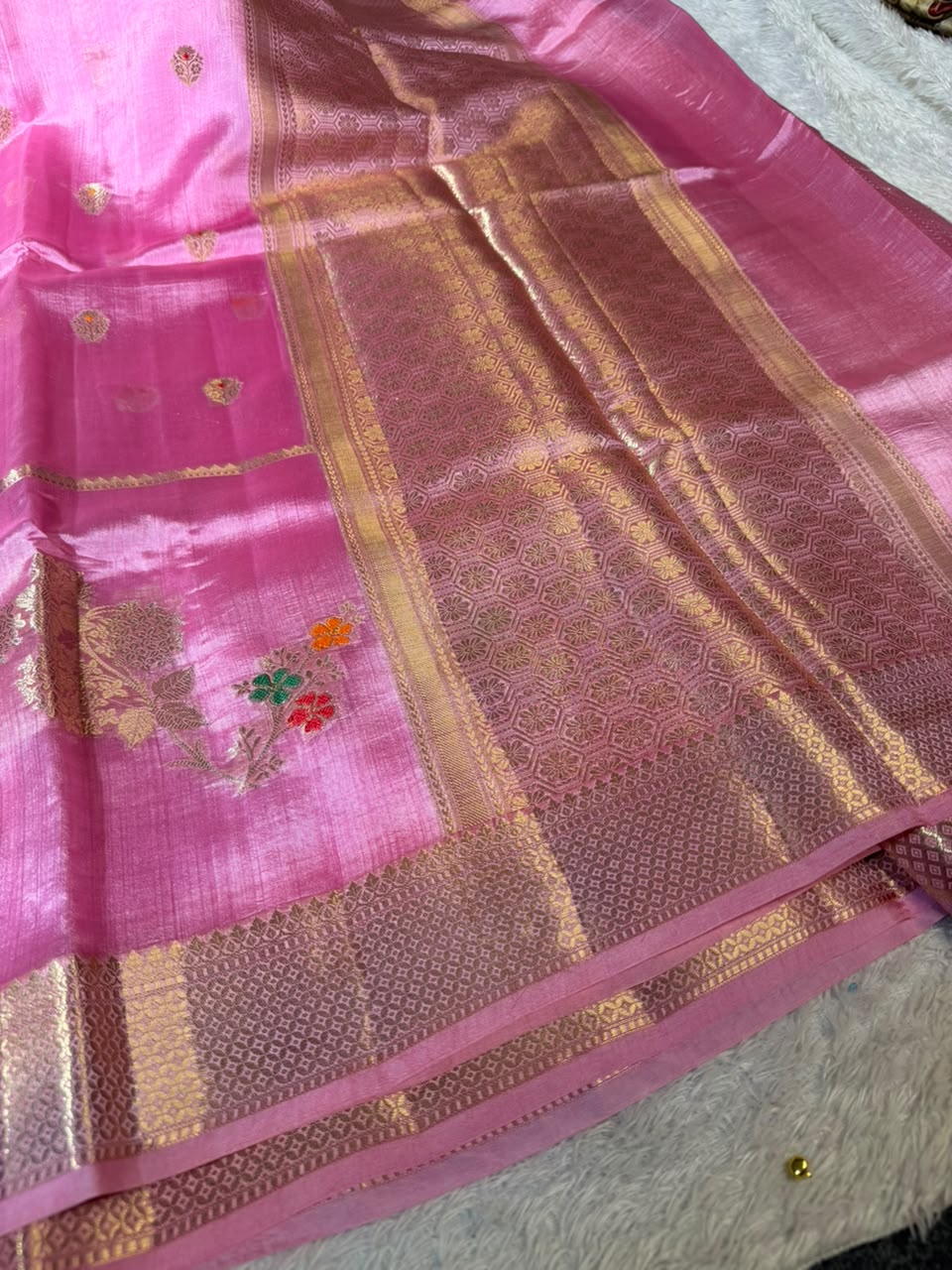 Pastel Pink Pure Mango Silk Banarasi Saree