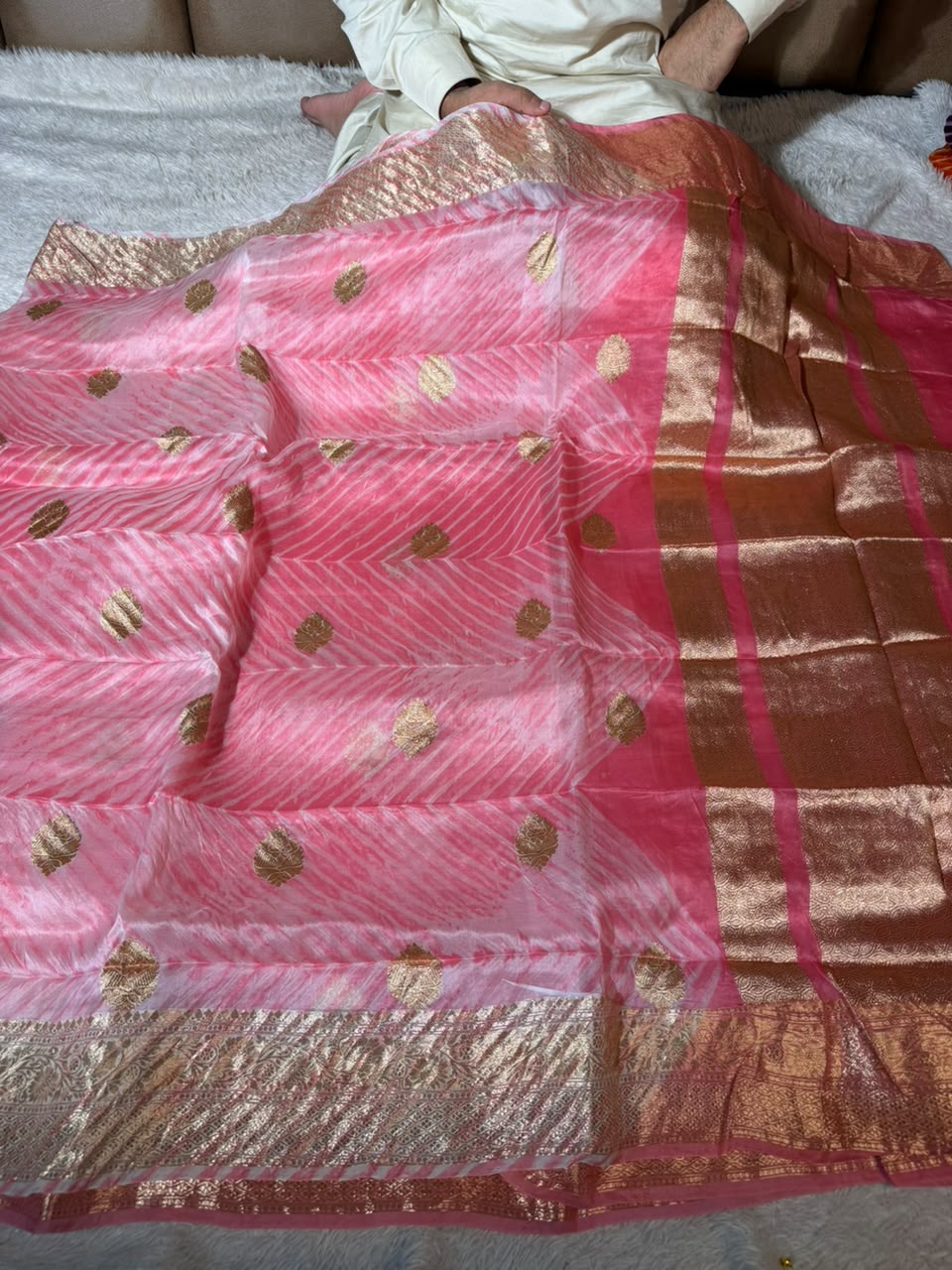 Arashi Pastel Pink Handwoven Pure Kora Silk Saree
