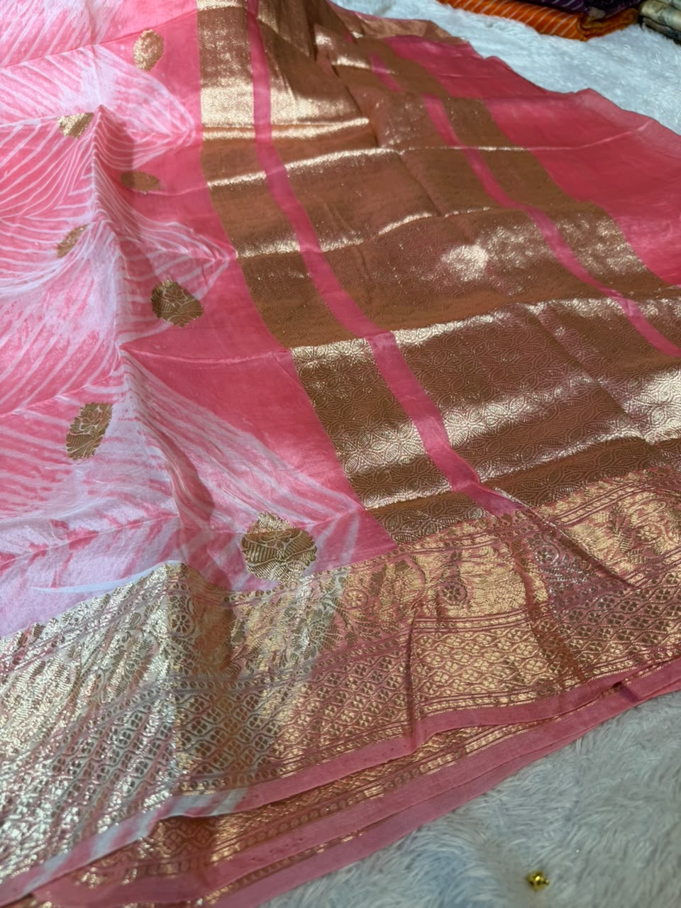 Arashi Pastel Pink Handwoven Pure Kora Silk Saree