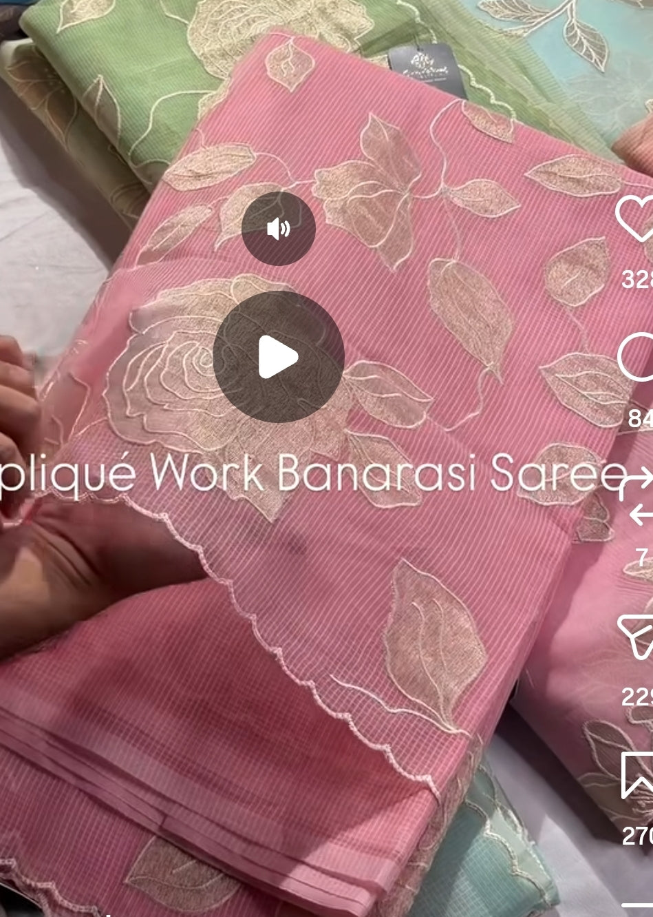 Baby Pink Kota Cotton Appliqué Work Saree