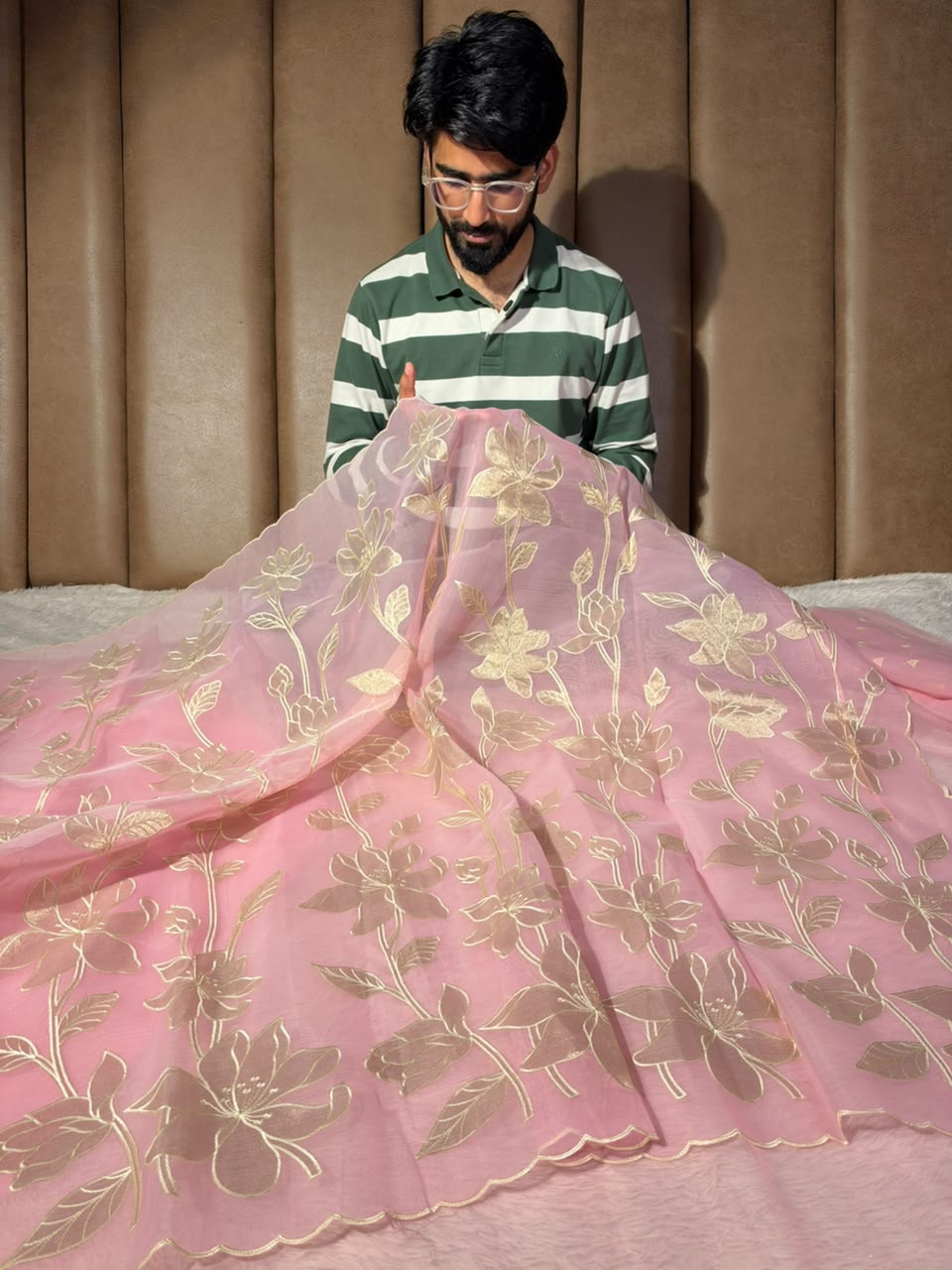 Pink Organza Banarasi Appliqué Work Saree