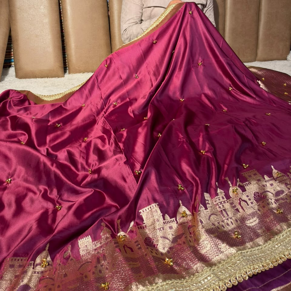 Majenta Soft Banarasi Silk Ghungroo Saree