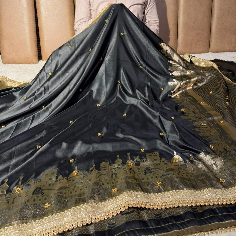 Black Soft Banarasi Silk Ghungroo Saree