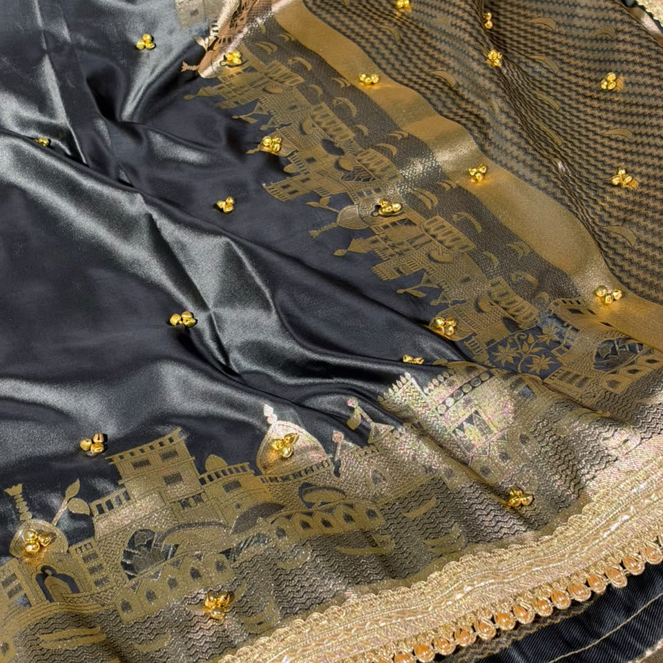 Black Soft Banarasi Silk Ghungroo Saree