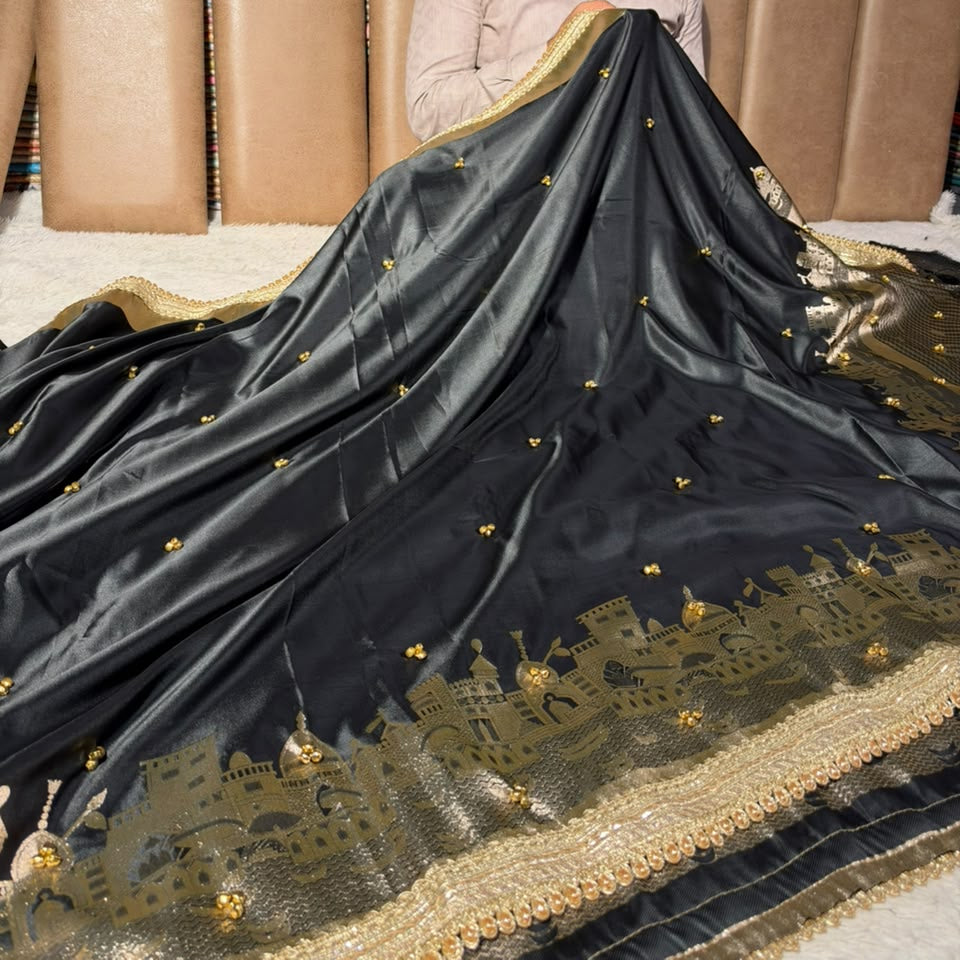 Black Soft Banarasi Silk Ghungroo Saree