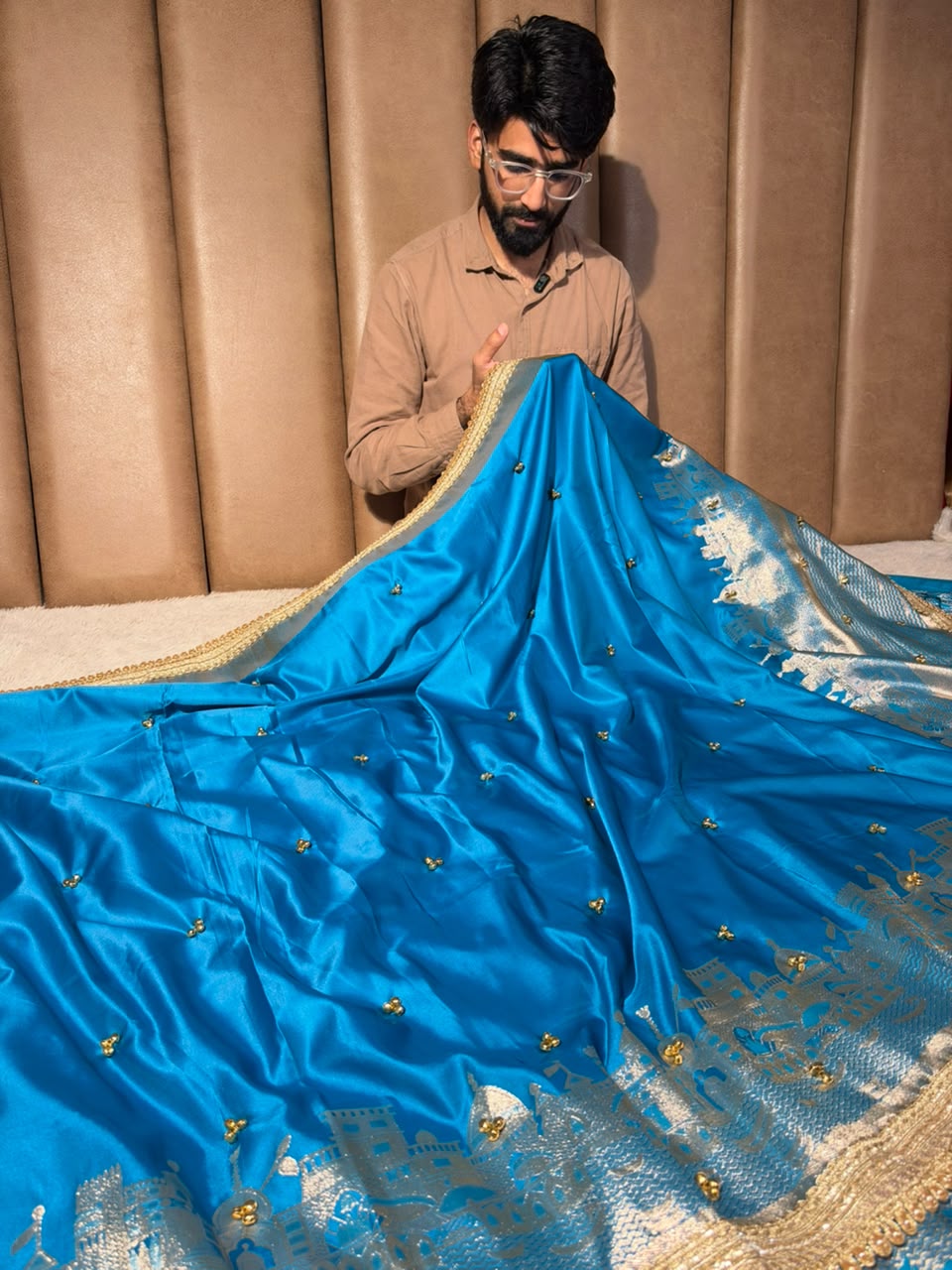 Firozi Blue Soft Banarasi Silk Ghungroo Saree