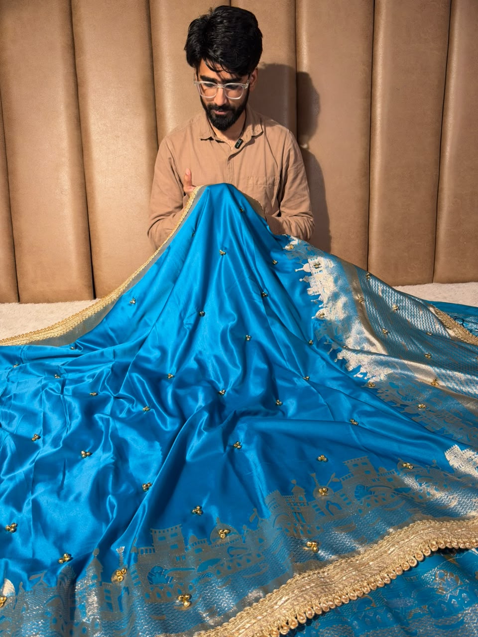 Firozi Blue Soft Banarasi Silk Ghungroo Saree