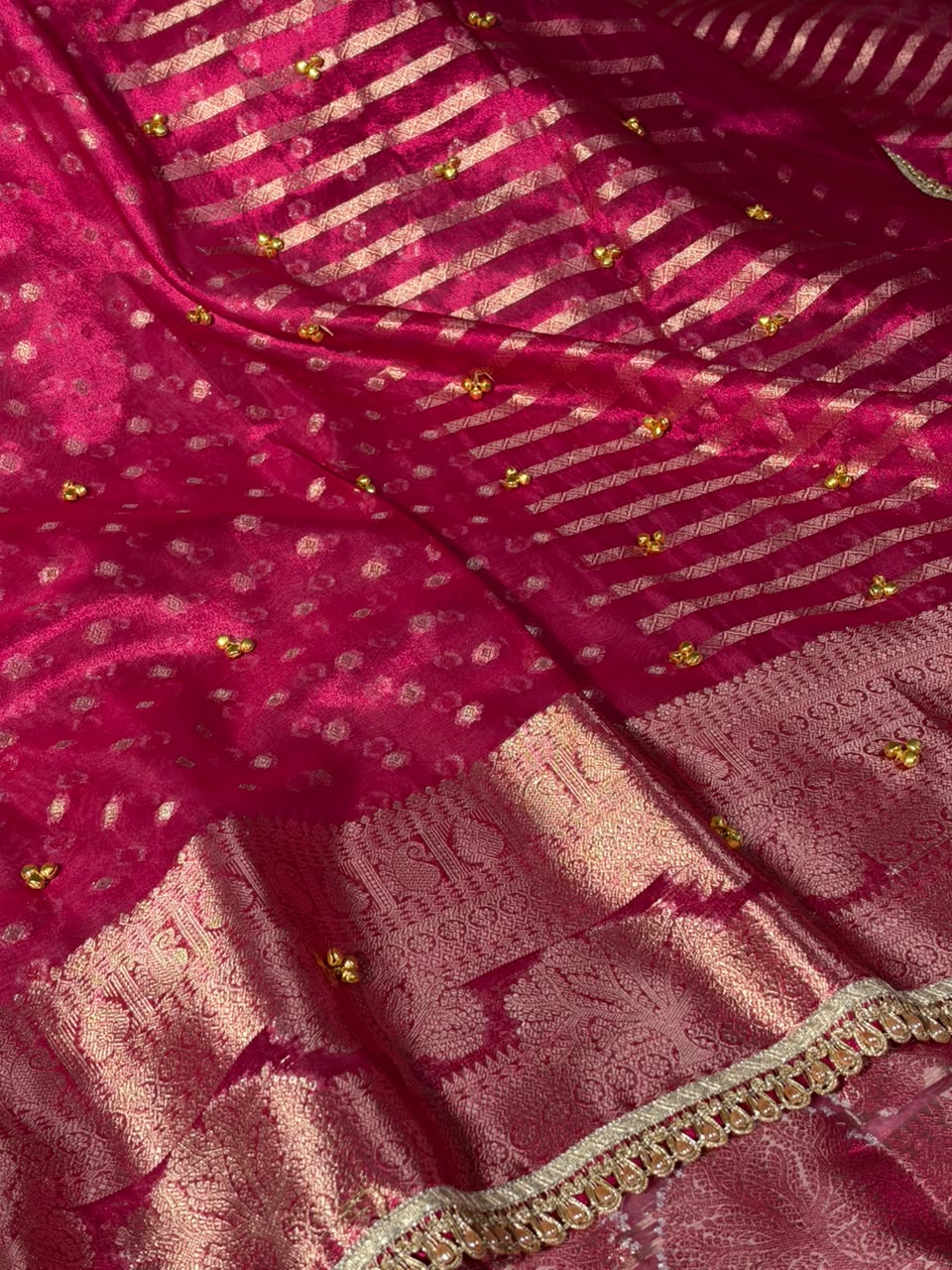 Rani Pink Tissue Silk Hand Ghungroo Work Saree