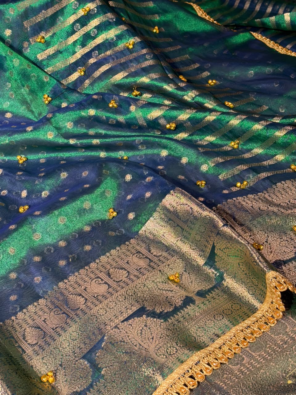 Peacock Tissue Silk Hand Ghungroo Work Saree