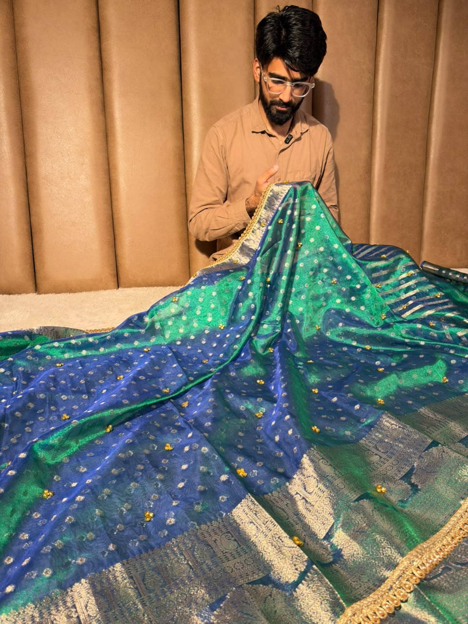 Peacock Tissue Silk Hand Ghungroo Work Saree