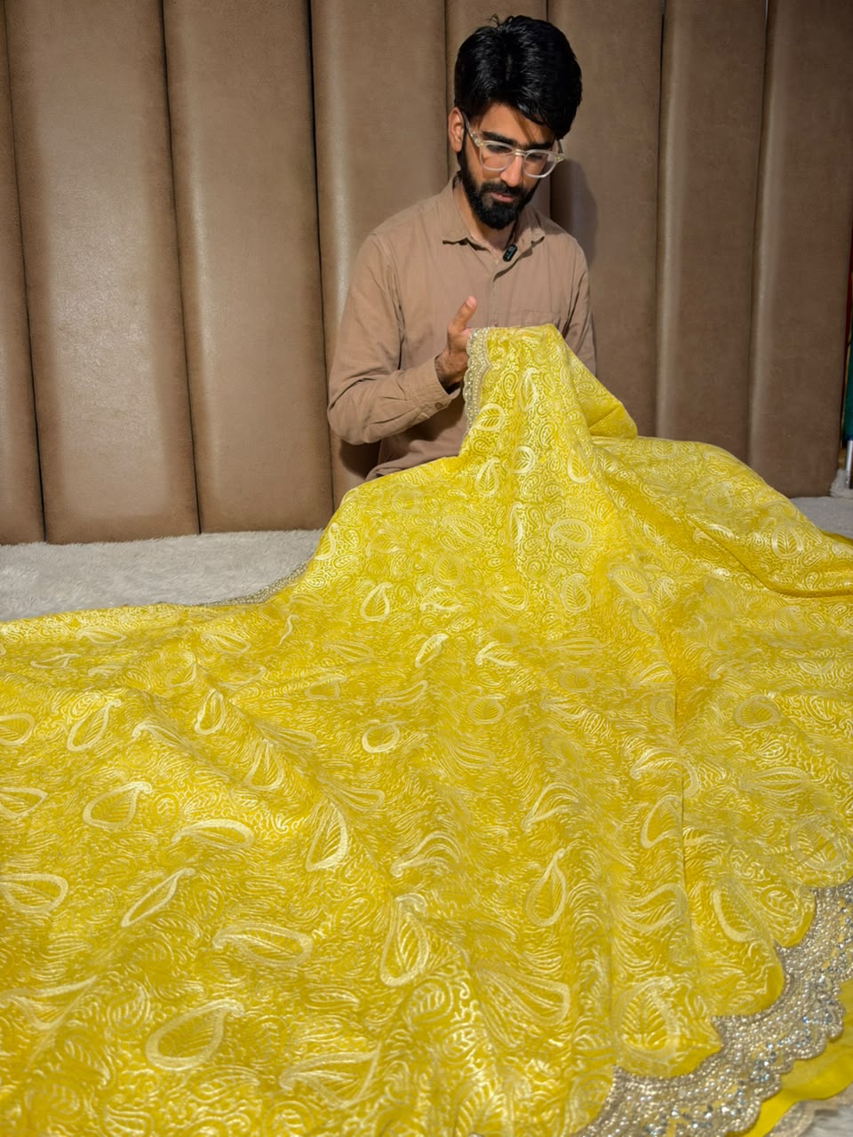 Yellow Pure Mul Chanderi Designer Chikankari Embroidery Banarasi Saree