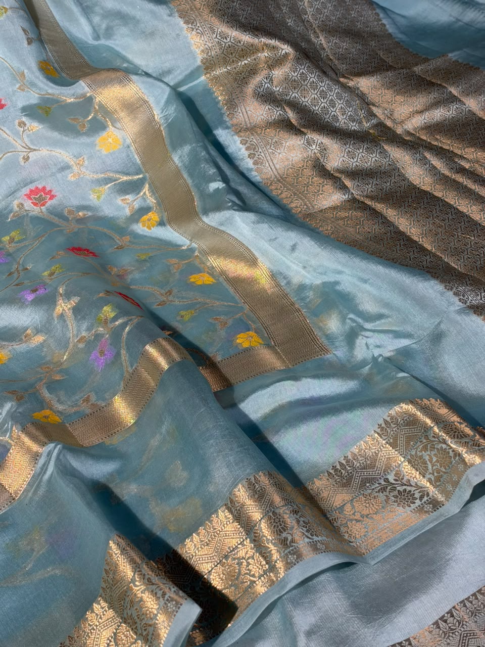 Sea Blue Contemporary Pure Mango Silk Banarasi Saree