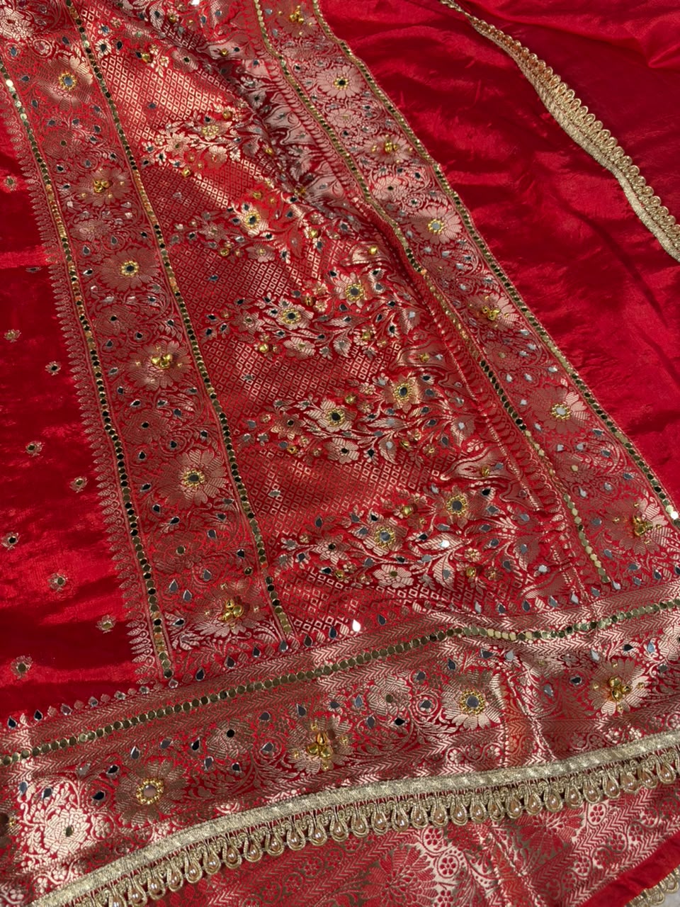 Red Soft Georgette Ghungroo Mirror Work Saree