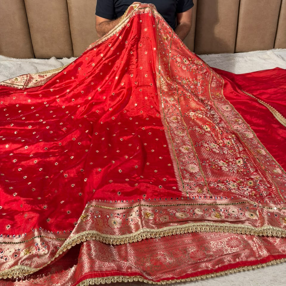Red Soft Georgette Ghungroo Mirror Work Saree
