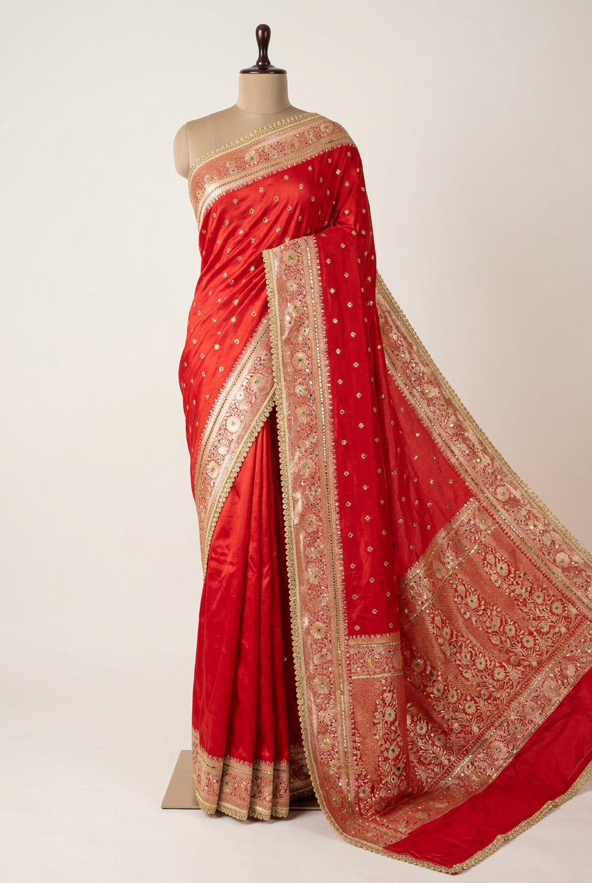 Red Soft Georgette Ghungroo Mirror Work Saree