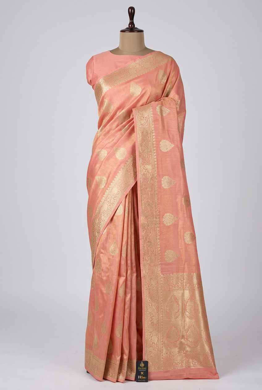 Mauve Peach Breathable katan Tissue Banarasi Saree