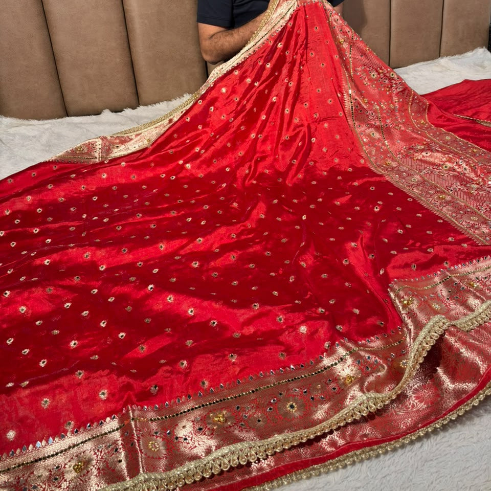 Red Soft Georgette Ghungroo Mirror Work Saree