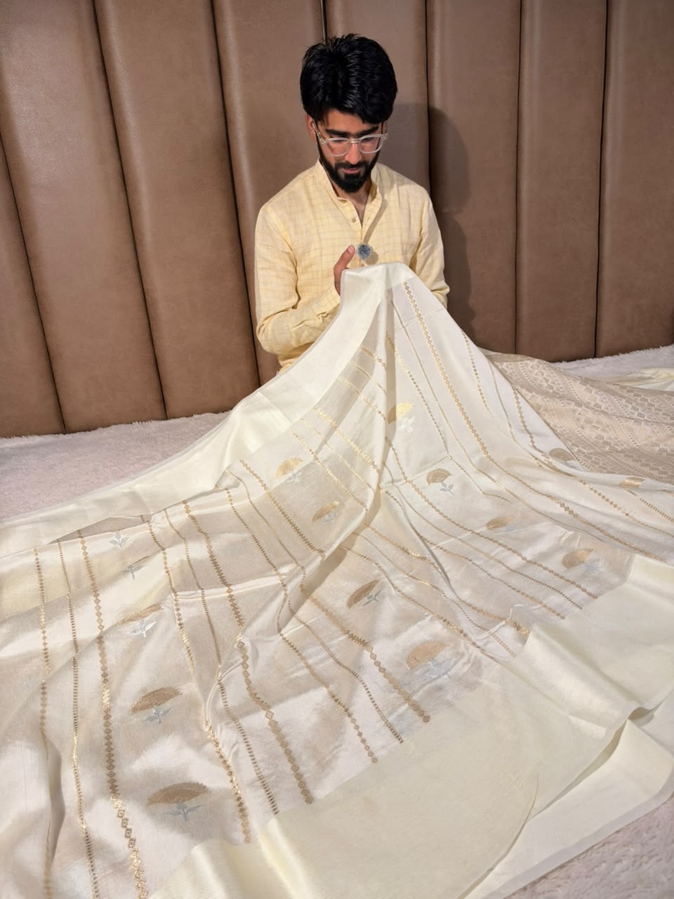 Off White Heritage Chinia Silk Banarasi Saree